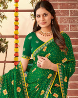 Vishal Prints Dark Green Printed Chiffon Saree With Fancy Border