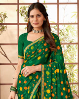 Vishal Prints Dark Green Printed Georgette Saree With Fancy Border