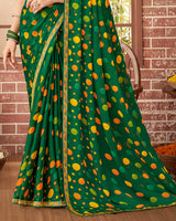 Vishal Prints Dark Green Printed Georgette Saree With Fancy Border