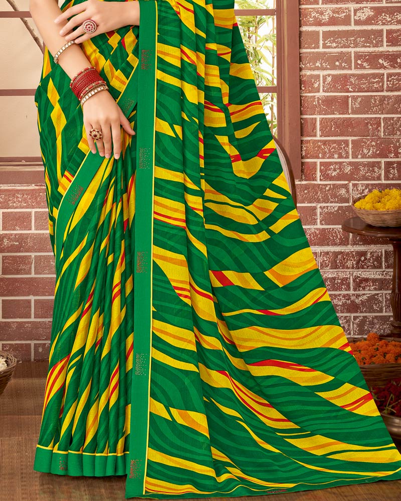 Vishal Prints Dark Green Printed Georgette Saree With Fancy Border