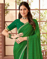 Vishal Prints Jade Green Printed Georgette Saree With Fancy Border