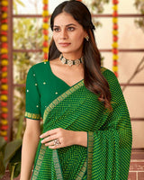 Vishal Prints Jade Green Printed Georgette Saree With Fancy Border