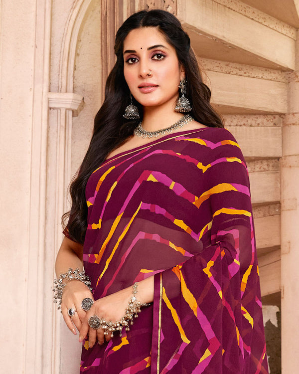 Vishal Prints Wine Printed Georgette Saree With Satin Piping