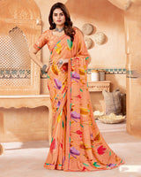 Vishal Prints Pastel Orange Digital Print Georgette Saree With Fancy Border