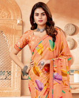 Vishal Prints Pastel Orange Digital Print Georgette Saree With Fancy Border