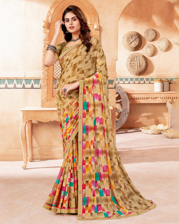 Vishal Prints Fawn Digital Print Georgette Saree With Fancy Border