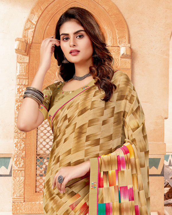 Vishal Prints Fawn Digital Print Georgette Saree With Fancy Border