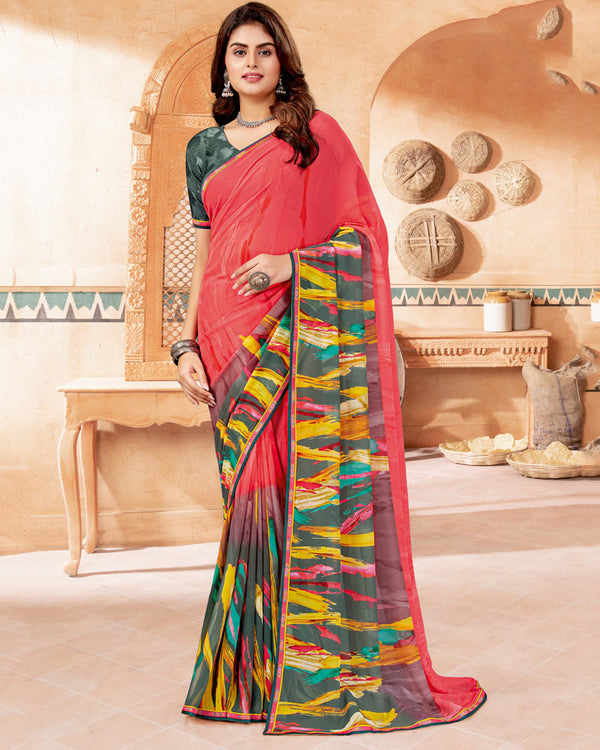 Vishal Prints Mandy Pink Digital Print Georgette Saree With Fancy Border