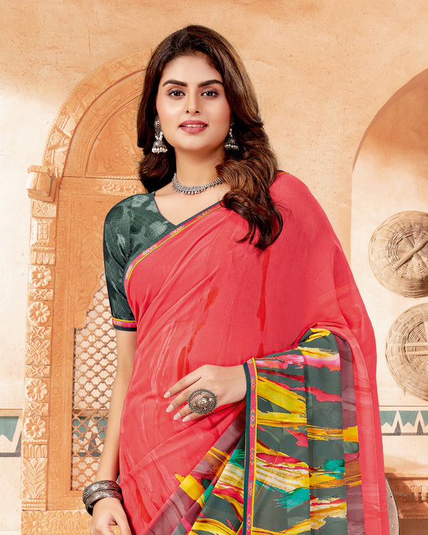 Vishal Prints Mandy Pink Digital Print Georgette Saree With Fancy Border