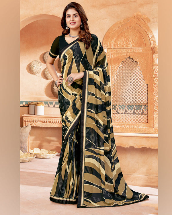 Vishal Prints Black Digital Print Georgette Saree With Fancy Border