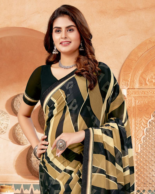 Vishal Prints Black Digital Print Georgette Saree With Fancy Border