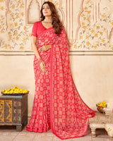 Vishal Prints Pinkish Red Printed Georgette Saree With Fancy Border