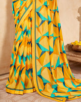 Vishal Prints Mustard Printed Georgette Saree With Fancy Border