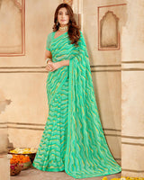 Vishal Prints Light Teal Green Printed Georgette Saree With Fancy Border