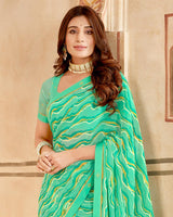 Vishal Prints Light Teal Green Printed Georgette Saree With Fancy Border