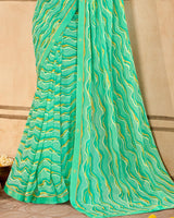 Vishal Prints Light Teal Green Printed Georgette Saree With Fancy Border