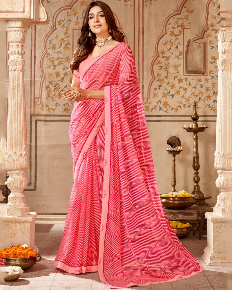 Vishal Prints Rose Pink Printed Georgette Saree With Fancy Border