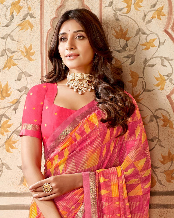 Vishal Prints Blush Pink Printed Georgette Saree With Fancy Border