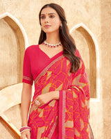 Vishal Prints Red Pink Printed Georgette Saree With Fancy Border