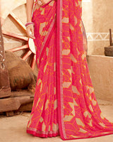 Vishal Prints Red Pink Printed Georgette Saree With Fancy Border