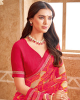 Vishal Prints Red Pink Printed Georgette Saree With Fancy Border