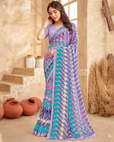 Vishal Prints Lavender Printed Georgette Saree With Fancy Border