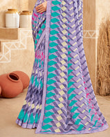 Vishal Prints Lavender Printed Georgette Saree With Fancy Border