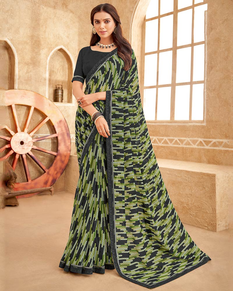 Vishal Prints Black Printed Georgette Saree With Fancy Border