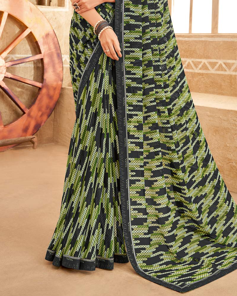 Vishal Prints Black Printed Georgette Saree With Fancy Border