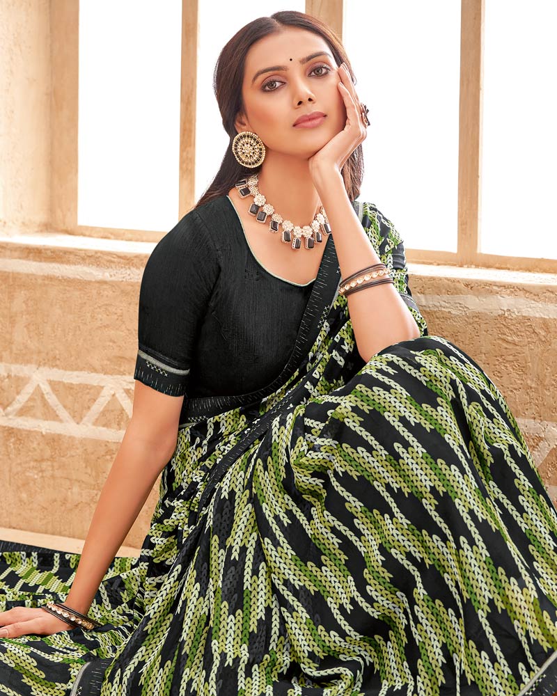 Vishal Prints Black Printed Georgette Saree With Fancy Border