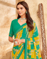 Vishal Prints Dark Mint Green Printed Georgette Saree With Fancy Border