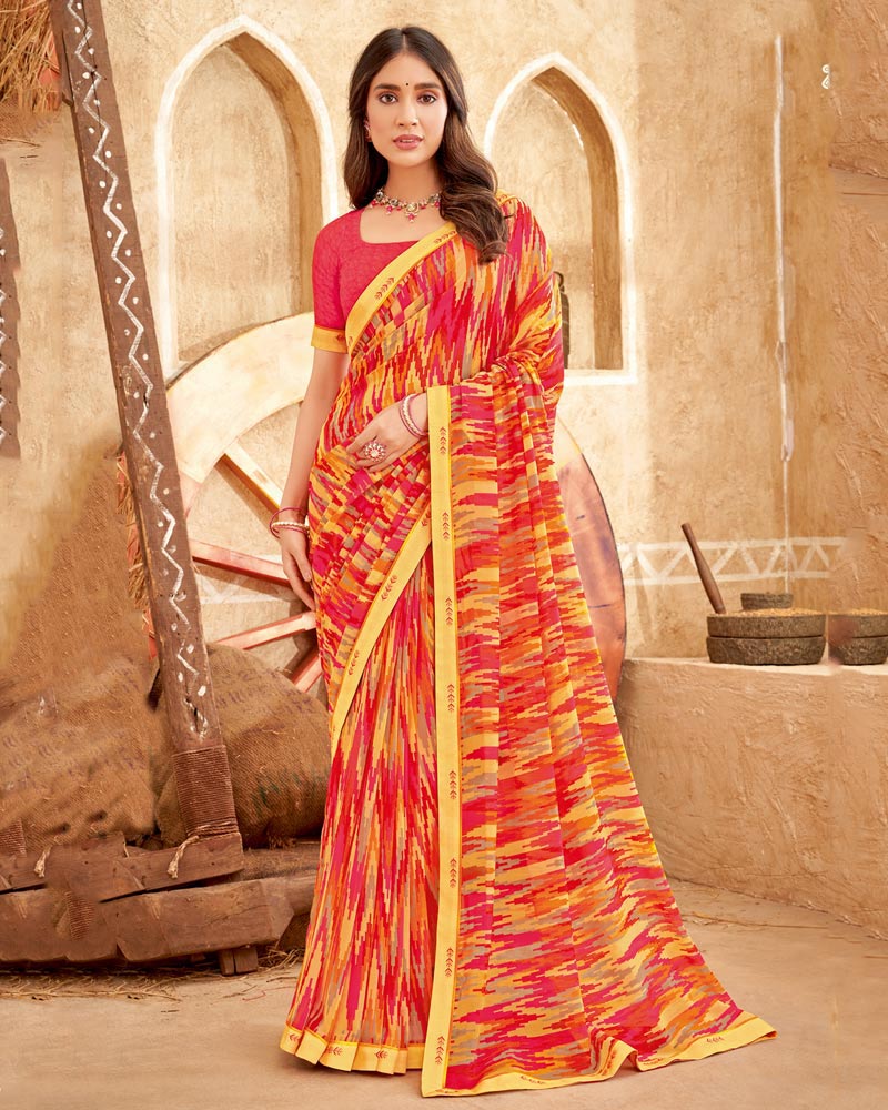 Vishal Prints Persian Red Printed Georgette Saree With Fancy Border