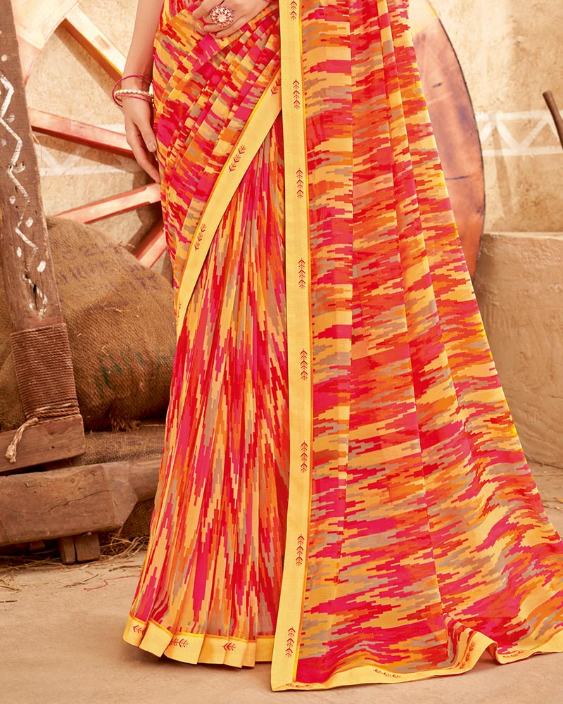 Vishal Prints Persian Red Printed Georgette Saree With Fancy Border