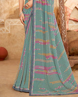 Vishal Prints Nevada Grey Printed Georgette Saree With Fancy Border