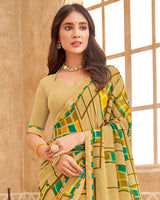 Vishal Prints Fawn Printed Georgette Saree With Fancy Border