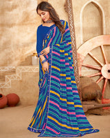 Vishal Prints Dark Blue Printed Georgette Saree With Fancy Border