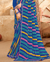 Vishal Prints Dark Blue Printed Georgette Saree With Fancy Border