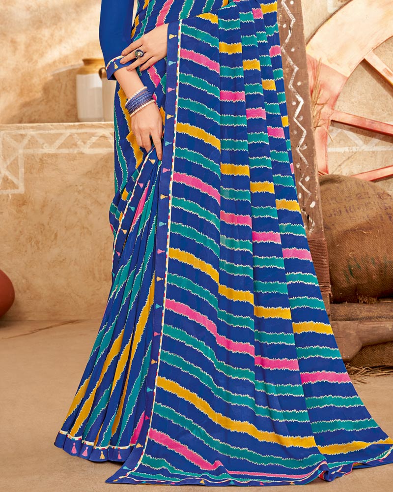 Vishal Prints Dark Blue Printed Georgette Saree With Fancy Border