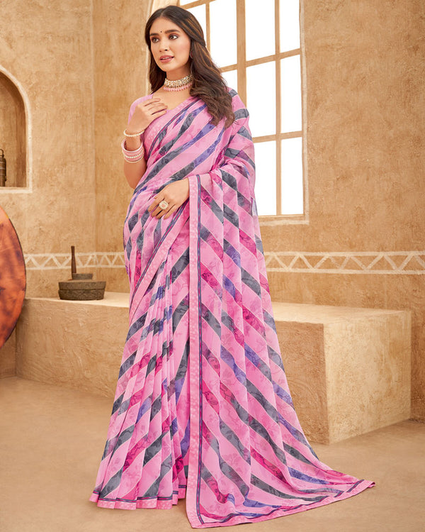 Vishal Prints Pink Printed Georgette Saree With Fancy Border