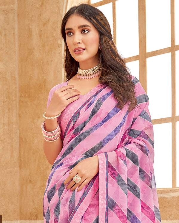 Vishal Prints Pink Printed Georgette Saree With Fancy Border