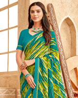 Vishal Prints Teal Green Printed Georgette Saree With Fancy Border