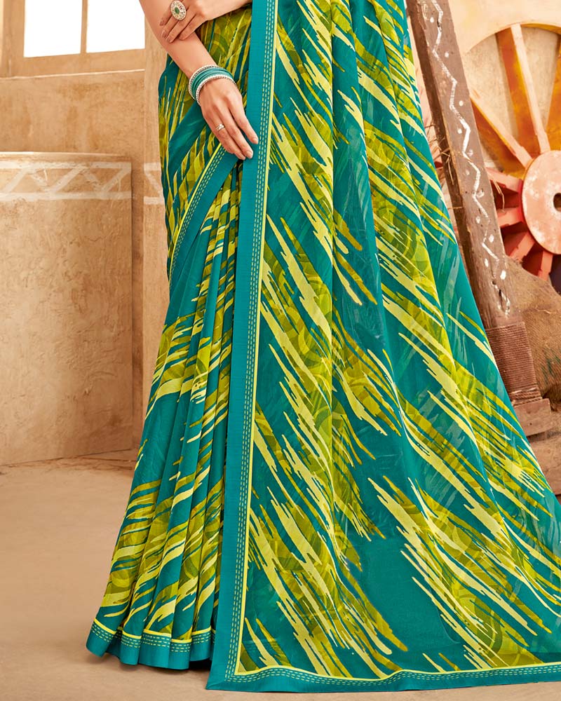 Vishal Prints Teal Green Printed Georgette Saree With Fancy Border