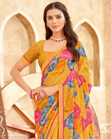 Vishal Prints Carrot Orange Printed Georgette Saree With Fancy Border