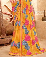 Vishal Prints Carrot Orange Printed Georgette Saree With Fancy Border