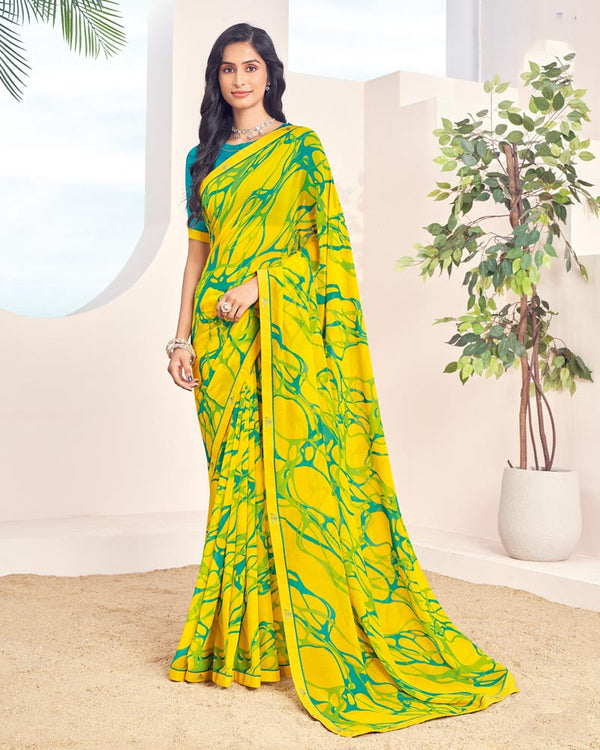 Vishal Prints Yellow Printed Georgette Saree With Fancy Border