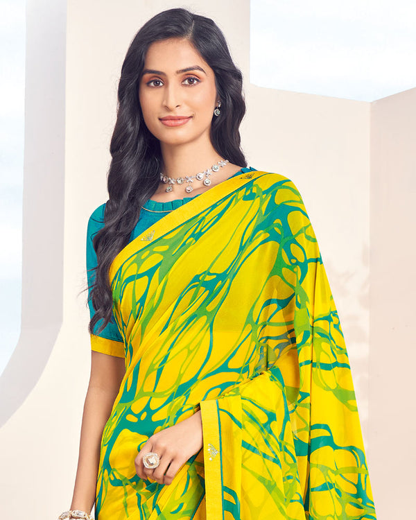 Vishal Prints Yellow Printed Georgette Saree With Fancy Border