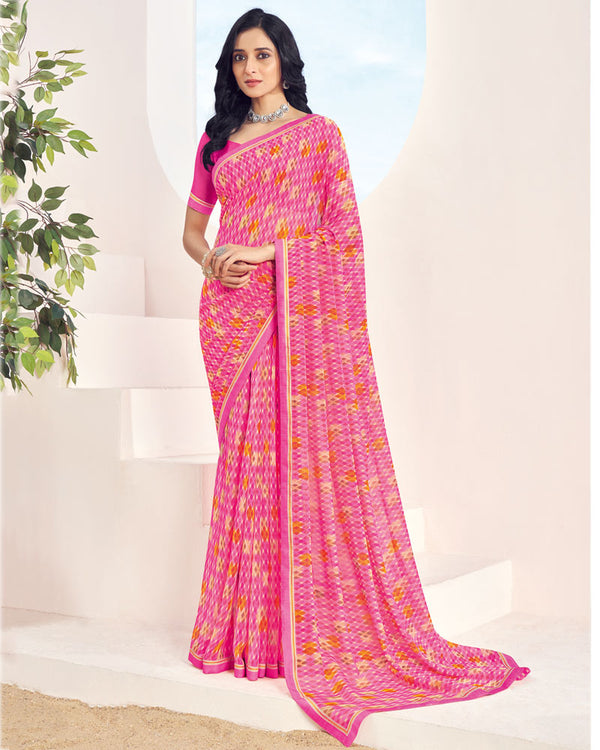 Vishal Prints Hot Pink Printed Georgette Saree With Fancy Border