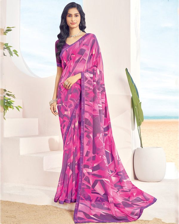 Vishal Prints Fuchsia Pink Printed Georgette Saree With Fancy Border