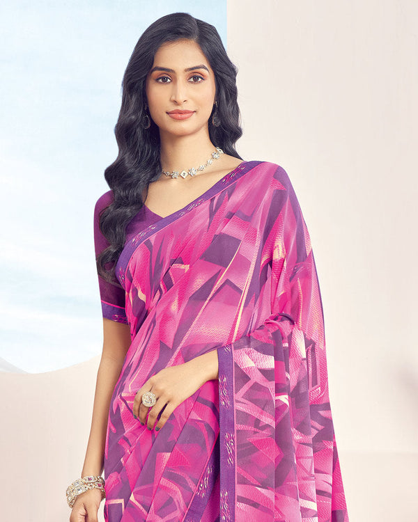 Vishal Prints Fuchsia Pink Printed Georgette Saree With Fancy Border