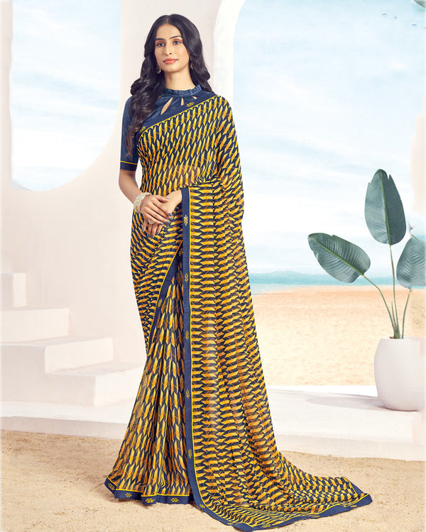 Vishal Prints Navy Blue Printed Georgette Saree With Fancy Border